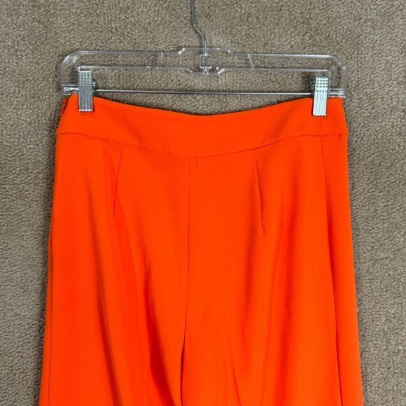 Zara Trouser Pants Womens Size XS Orange High‎ Rise Straight Side Zipper Crepe - Picture 6 of 10
